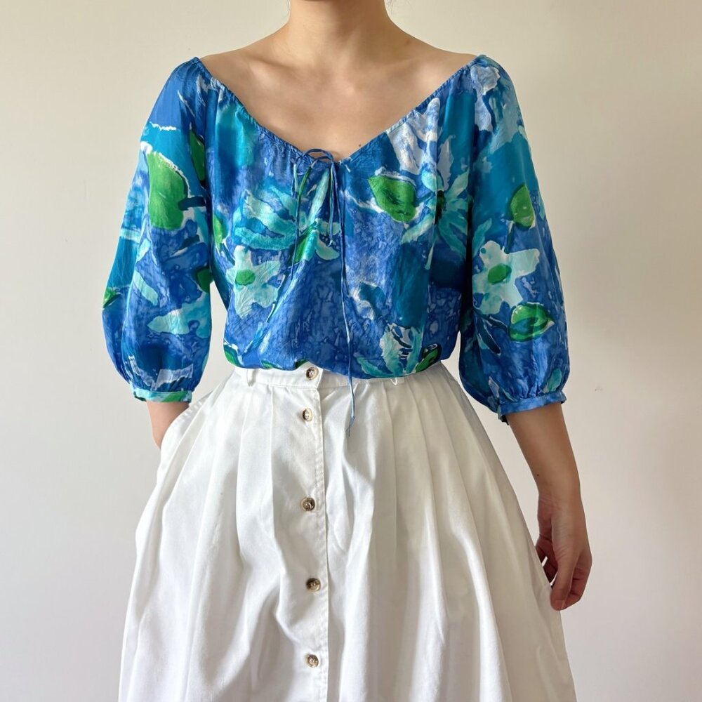 Lauren Ralph Lauren silk blouse floral blue green silk shirt